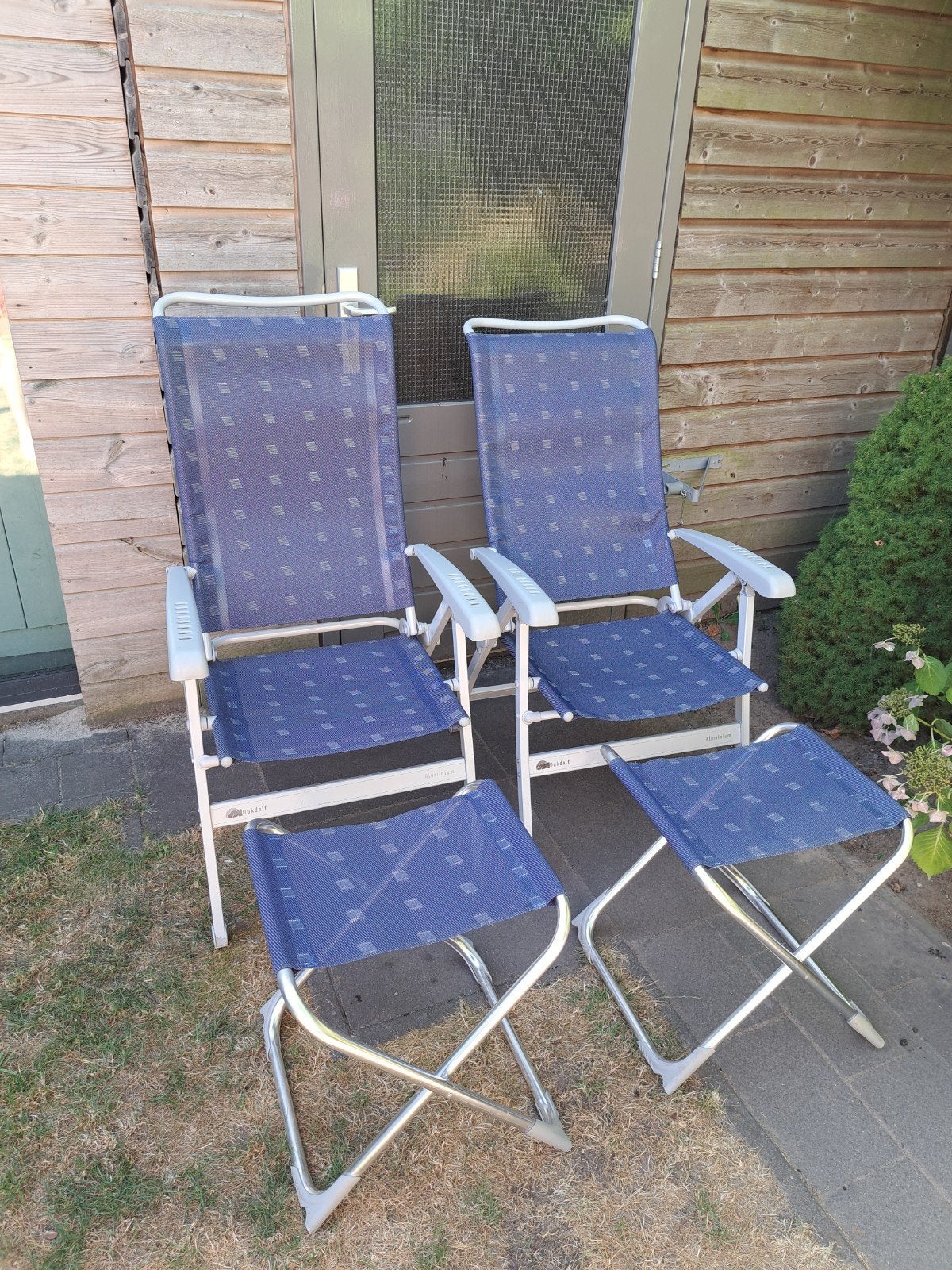2 Dukdalf Campingstoelen inclusief krukjes, Ophalen, Gebruikt, Campingstoel