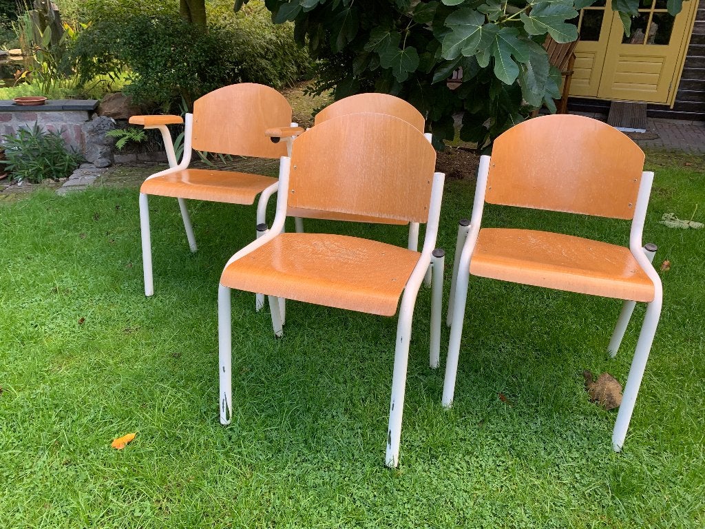 4 vintage - (kantoor) stoelen, Huis en Inrichting, Stoelen, Ophalen, Gebruikt, Bruin, Eén
