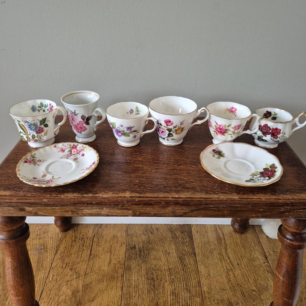 6 diverse vintage kopjes en 2 schotels, Antiek en Kunst, Ophalen of Verzenden