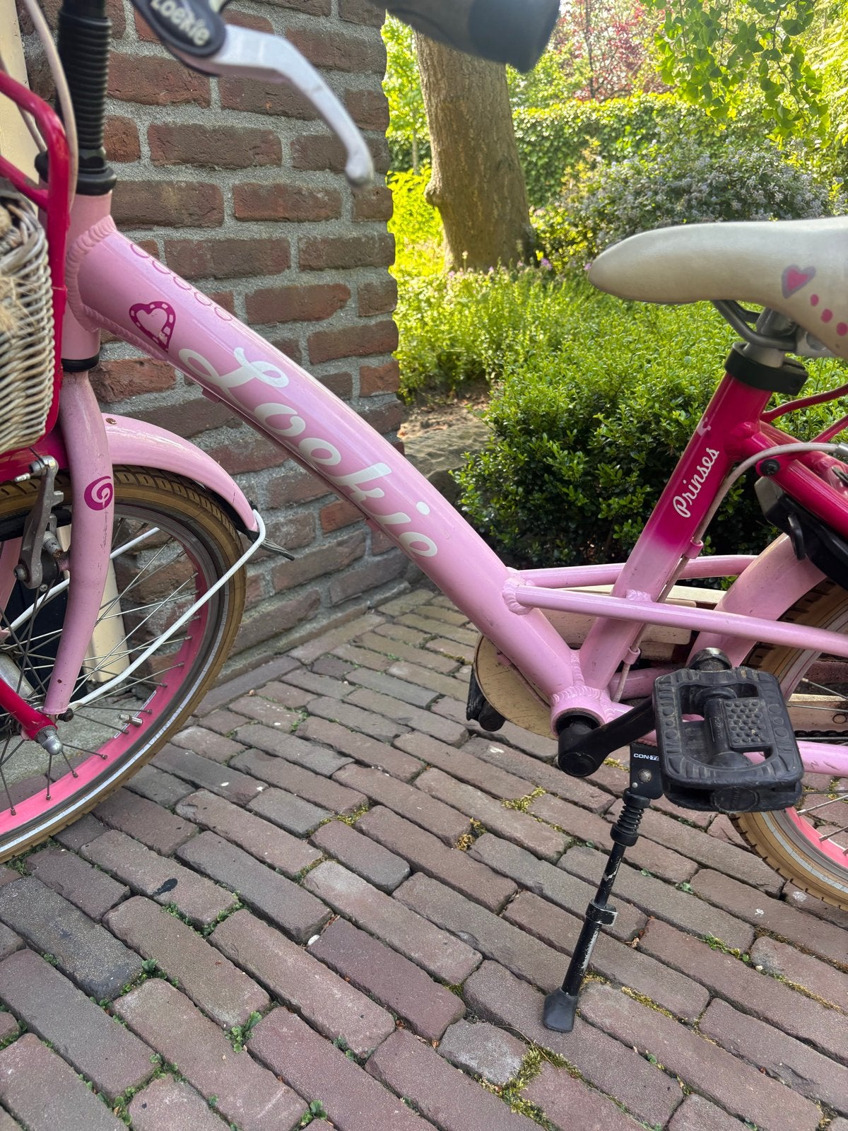 Roze Loekie prinses kinderfiets met mandje, Ophalen, Gebruikt, Terugtraprem, 16 tot 20 inch