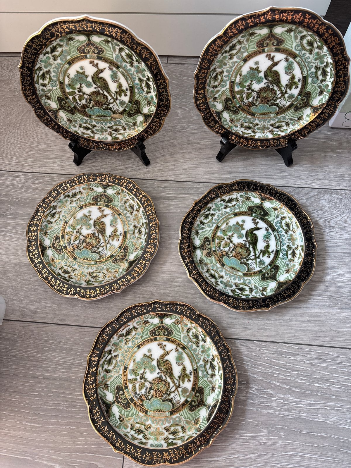 Set van 5 Vintage Japanse Borden met Pauwdecor, Ophalen of Verzenden