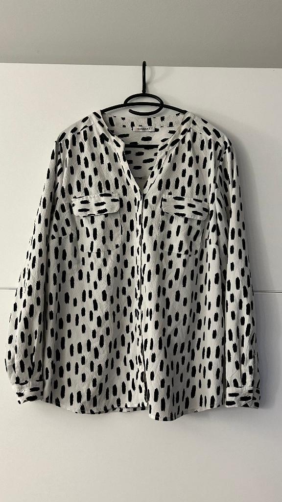 Damart witte blouse met zwarte print, Wit, Maat 42/44 (L), Ophalen of Verzenden, Zo goed als nieuw