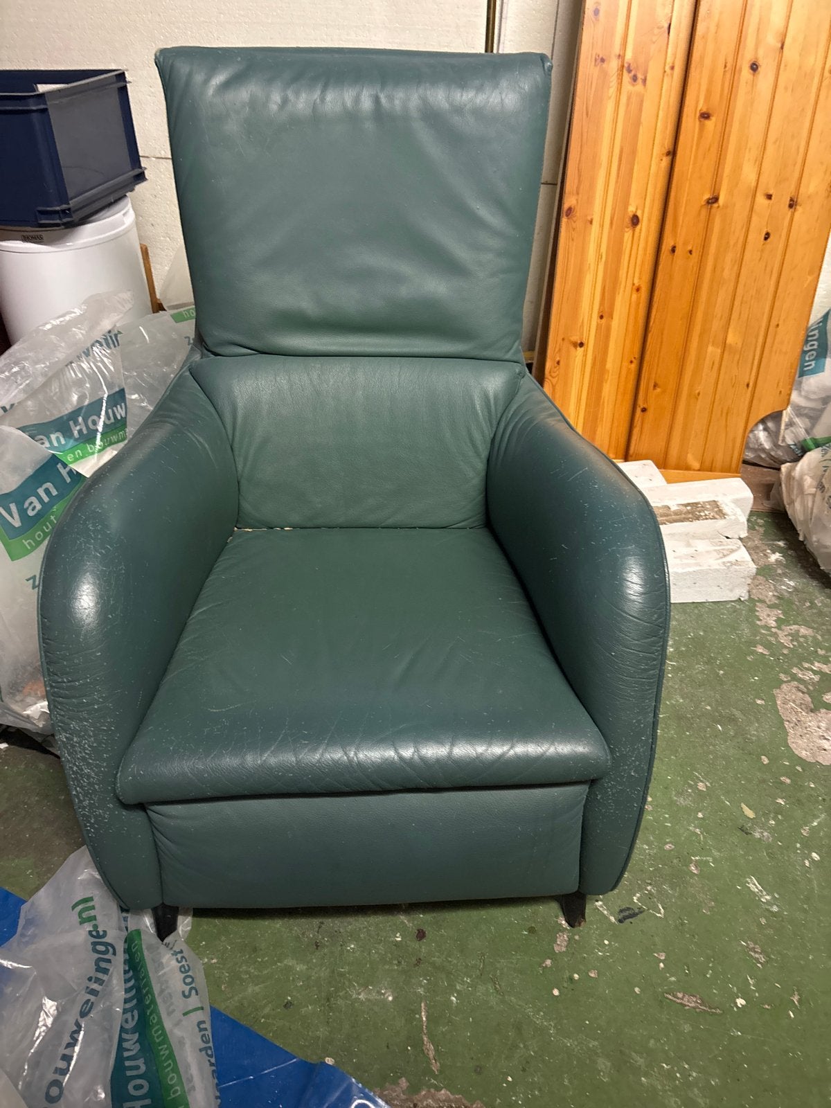 Comfortabele groene leren fauteuil, Huis en Inrichting, Gebruikt, Overige kleuren, Leer, Ophalen of Verzenden