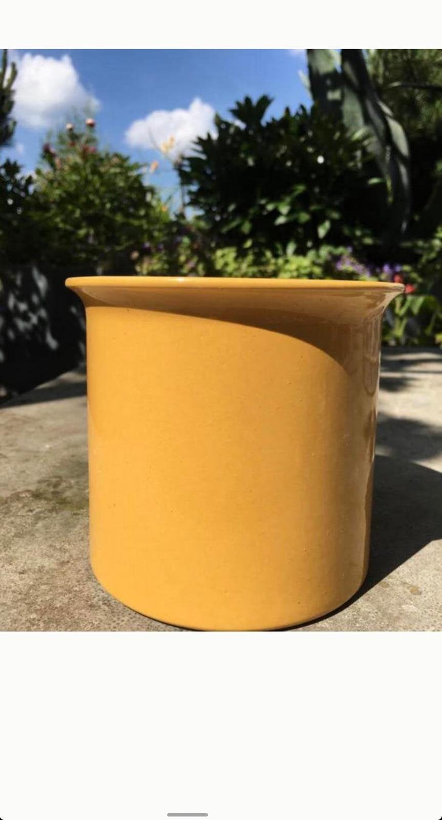 Vintage leuke gele bloempot keramiek sierpot voor binnen, Ophalen, Gebruikt, Rond, Binnen