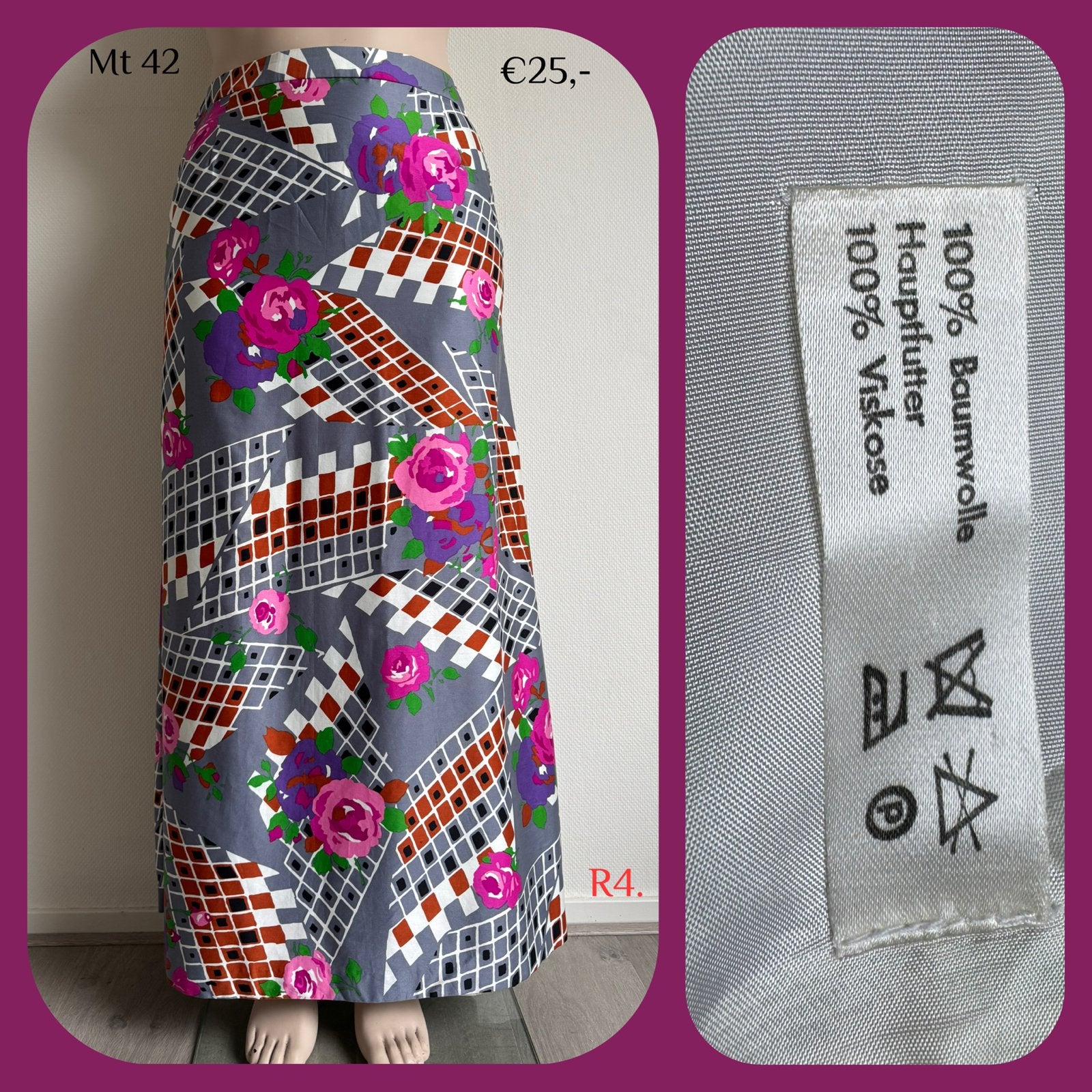 R4. Vintage maxi rok mt 42, Kleding | Dames, Rokken, Overige kleuren, Vintage kleertjes, Maat 42/44 (L), Ophalen of Verzenden