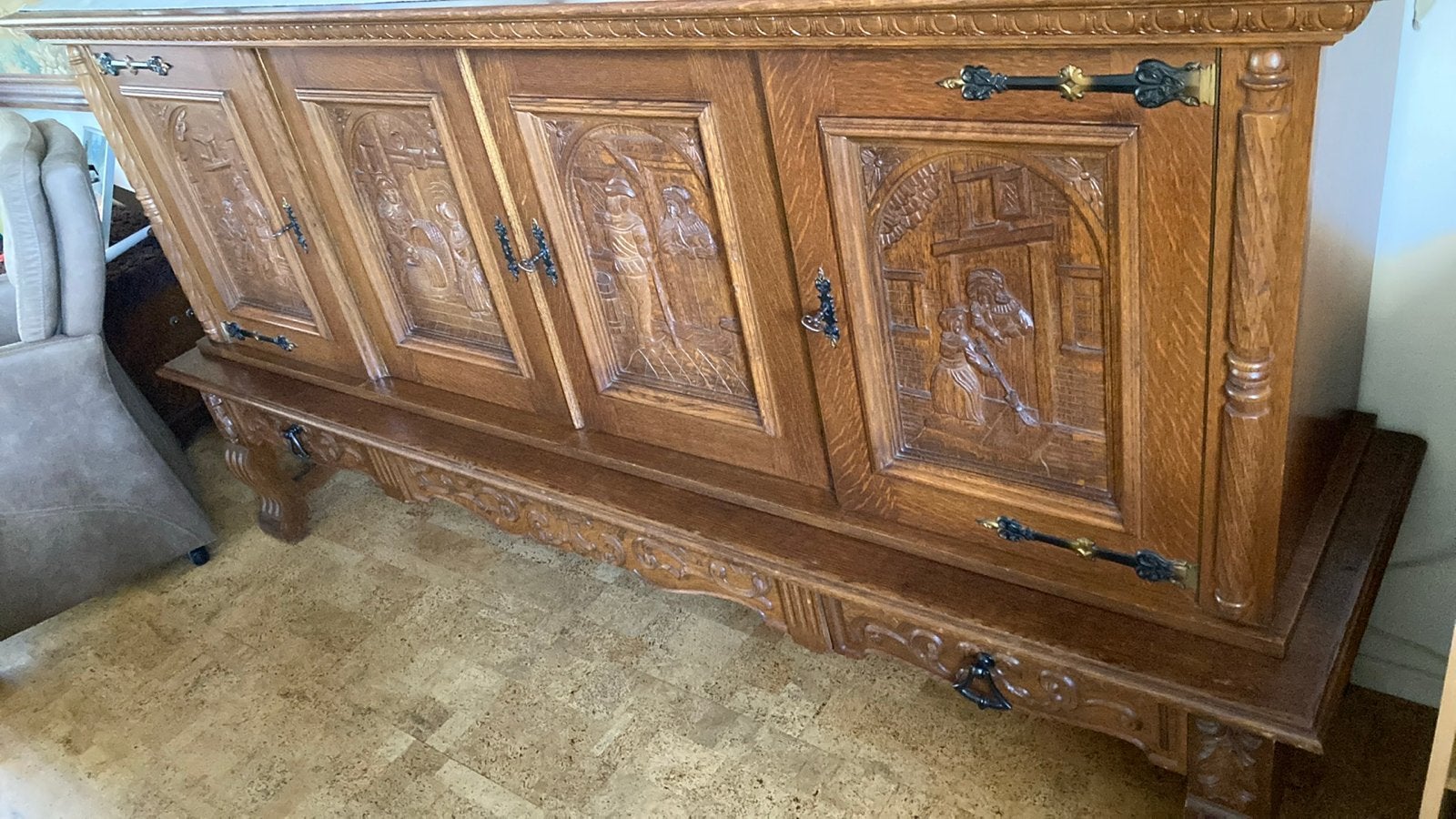 Uniek 4-deurs dressoir in Breughel stijl, handwerk, Ophalen
