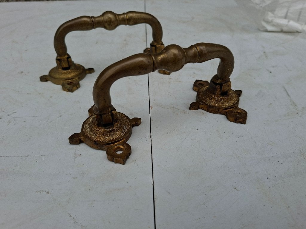 set antieke messing handgrepen standaard beweegbaar 1902, Ophalen of Verzenden