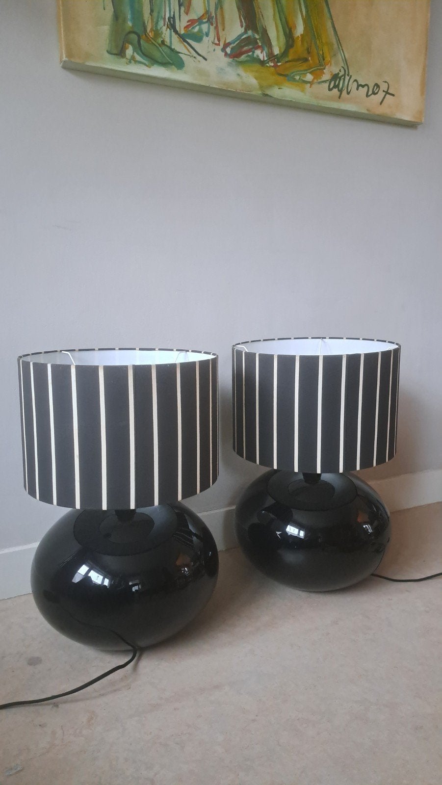 2x Vintage IKEA Anne Nilsson bollampen zwart/wit gestreept, Ophalen, Gebruikt, Vintage, Textiel