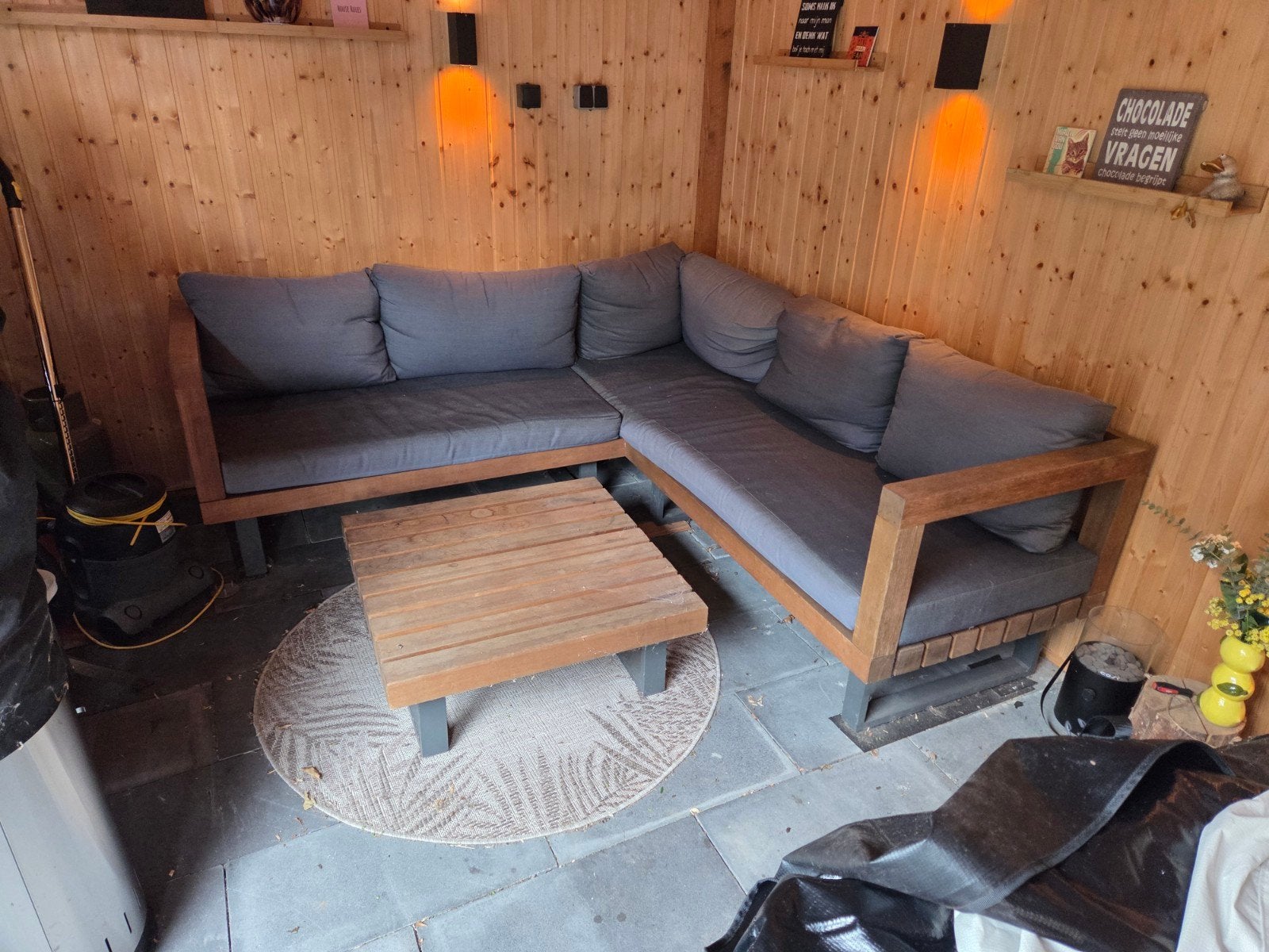 teakhouten loungeset, Tuin en Terras, Ophalen, 5 zitplaatsen, Gebruikt, Teakhout