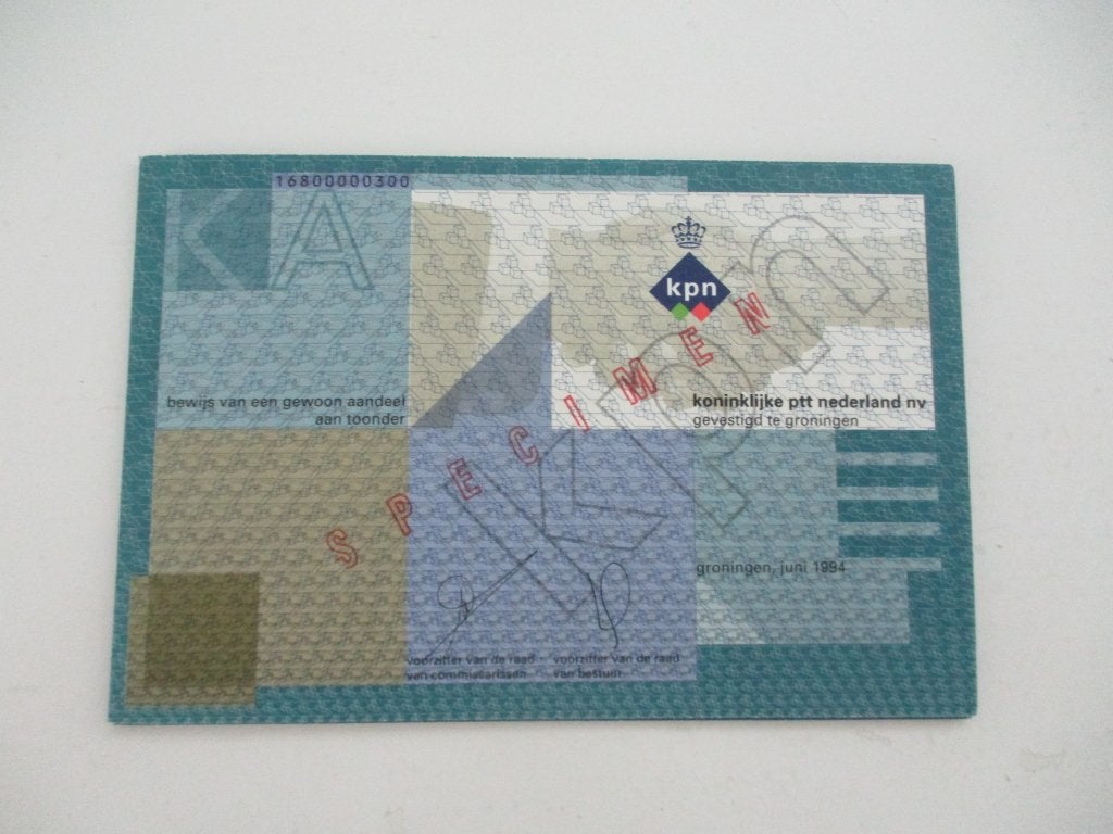 Postzegel/telefoonkaart KPN Aandeel Bewijs Specimen - 1994, Verzenden, Na 1940, Gestempeld