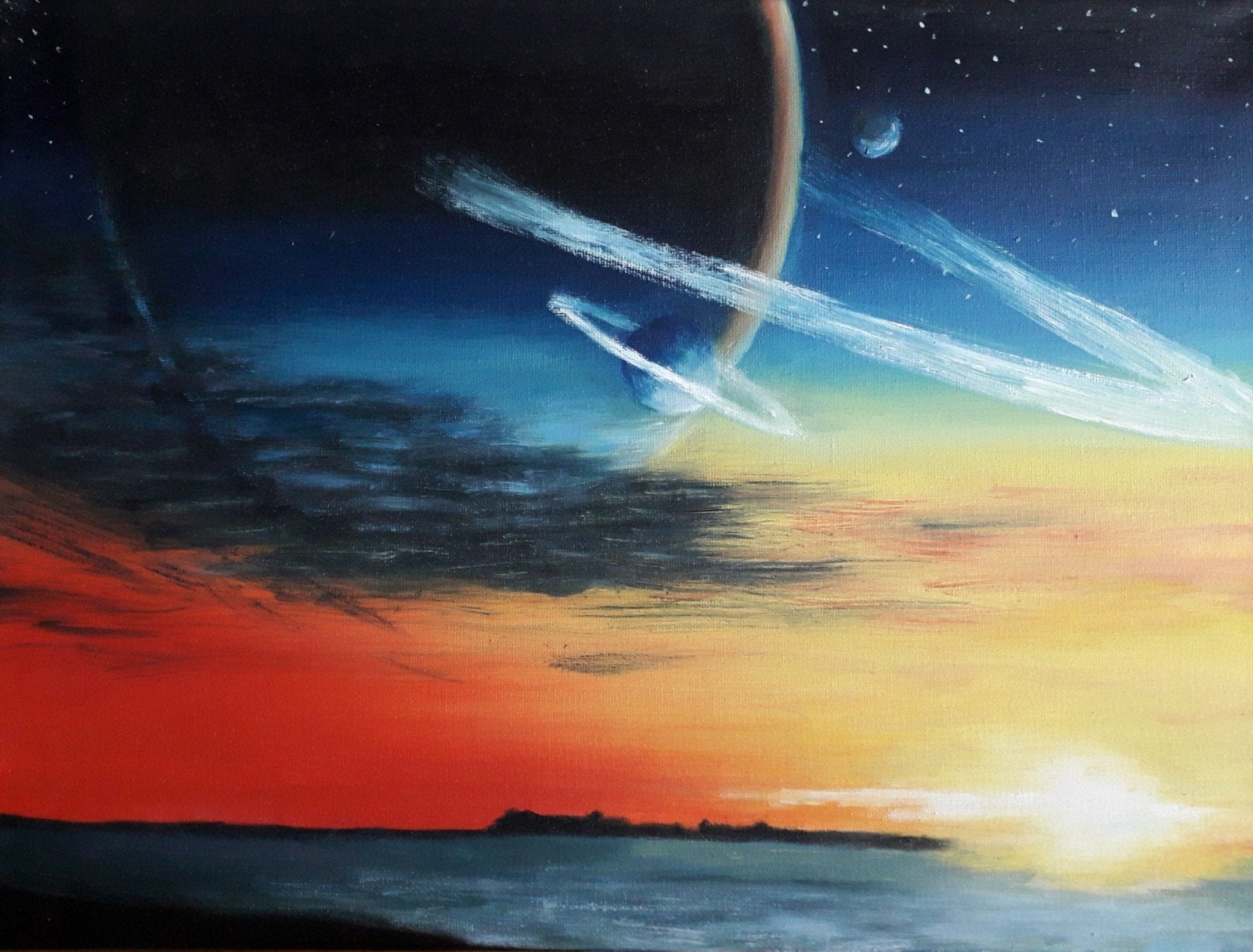 Olieverfschilderij 30x40cm - Fantasielandschap, Antiek en Kunst, Overig onderwerp, Handgeschilderd, Ophalen of Verzenden, Olieverf