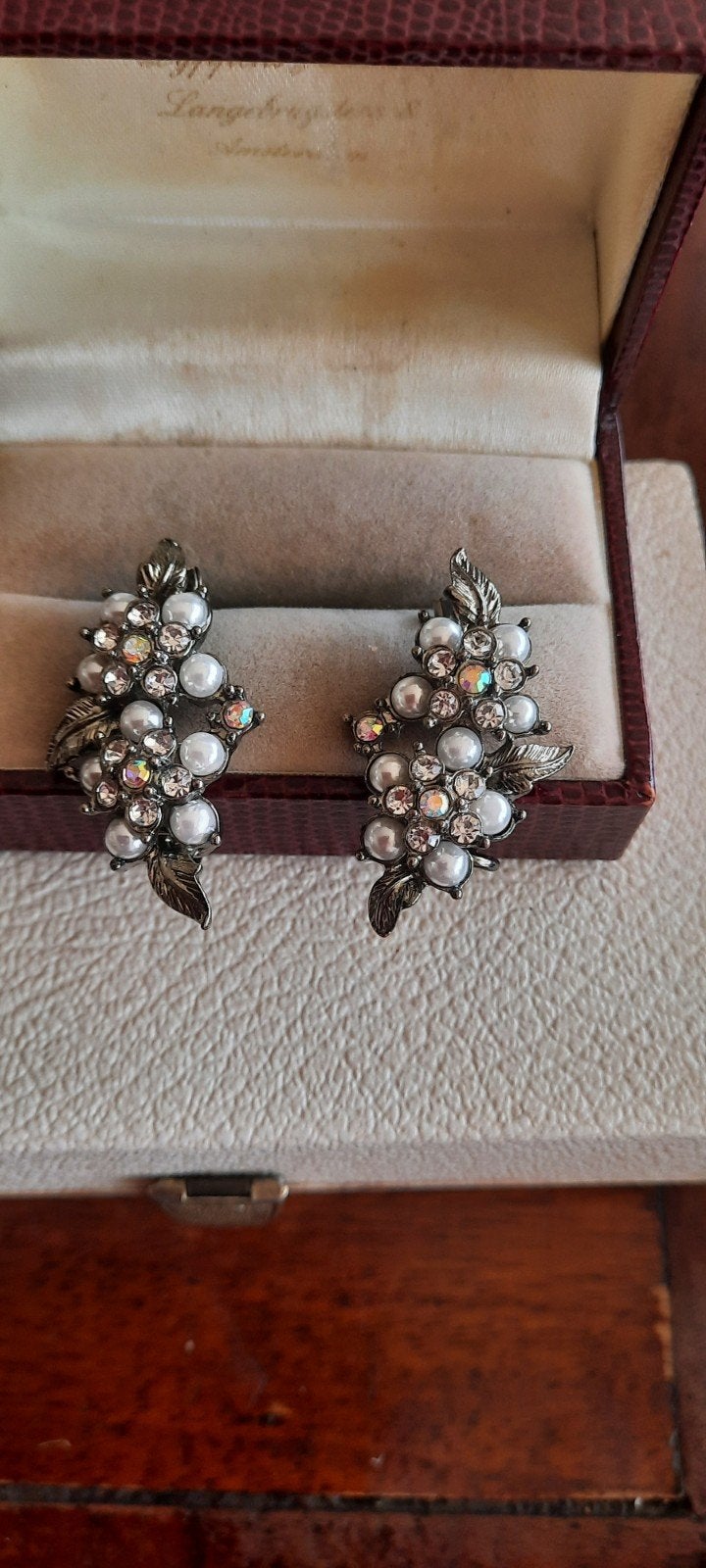 Vintage Victoriaanse oorbellen met aurora borealis en parels, Sieraden, Tassen en Uiterlijk, Ophalen of Verzenden, Overige materialen
