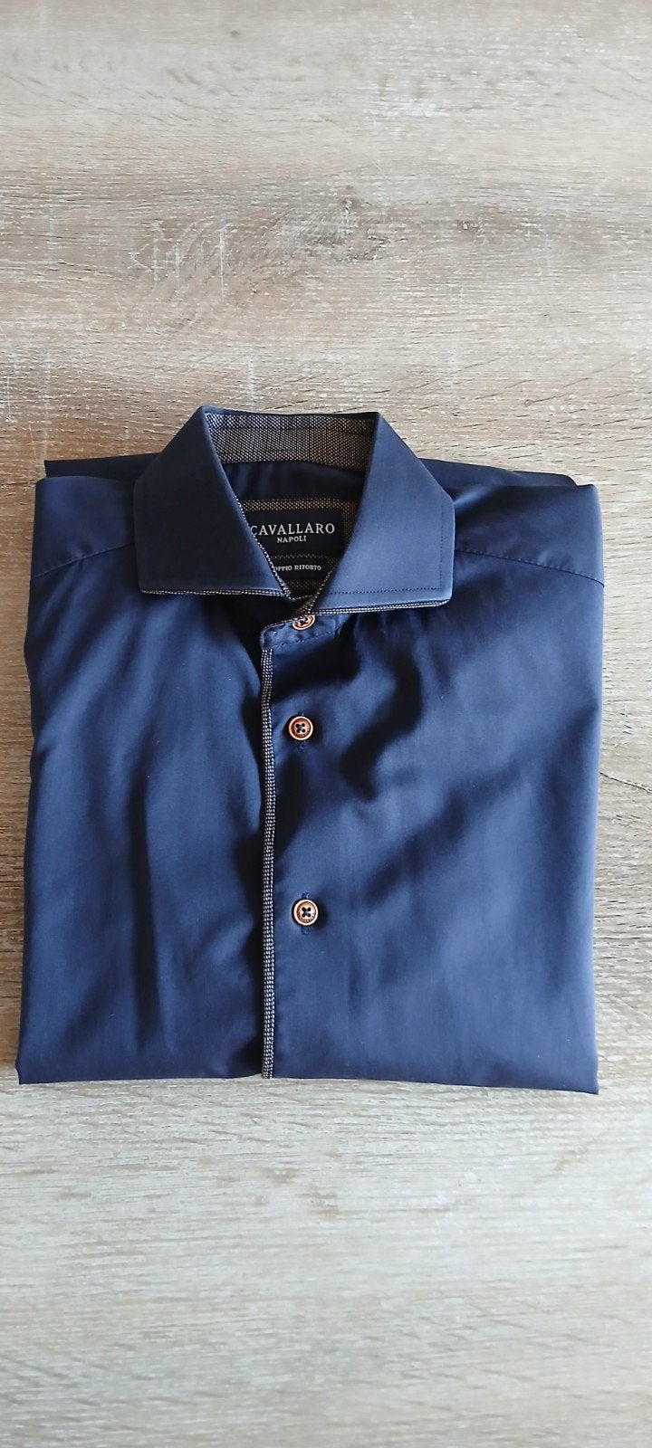 37 / S cavallaro napoli doppio ritorto overhemd donkerblauw, Blauw, Halswijdte 38 (S) of kleiner, Ophalen of Verzenden, Zo goed als nieuw