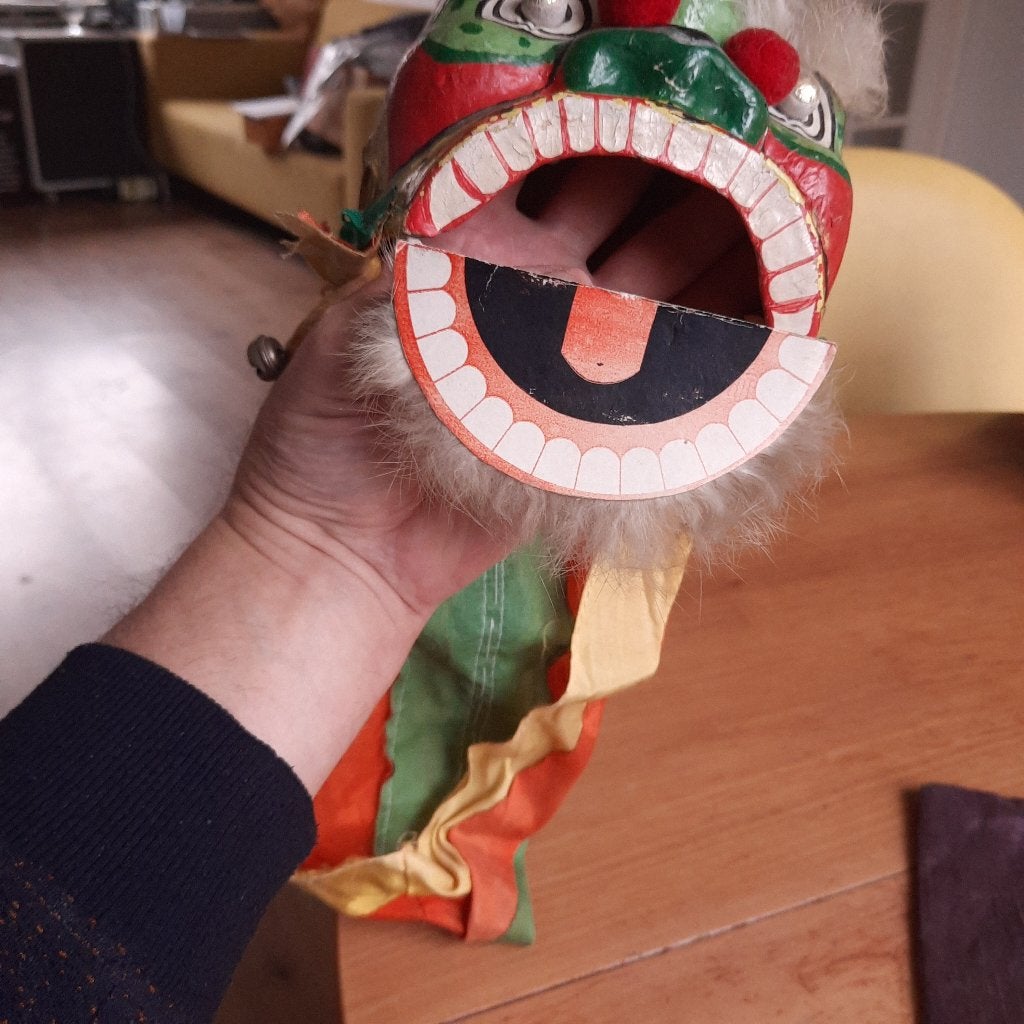 Chinese Poppenkast Pop Bewegende Mond Masker Papier Maché, Antiek en Kunst, 20 cm, Verzenden, Papier/karton, Groen