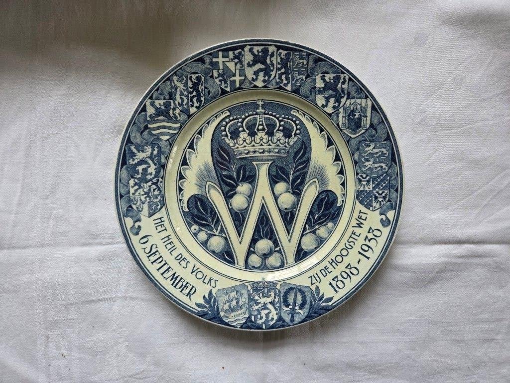 Société Céramique delftsblauw wandbord Kon. Wilhelmina 1938., Antiek en Kunst, Antiek | Wandborden en Tegels, Ophalen of Verzenden