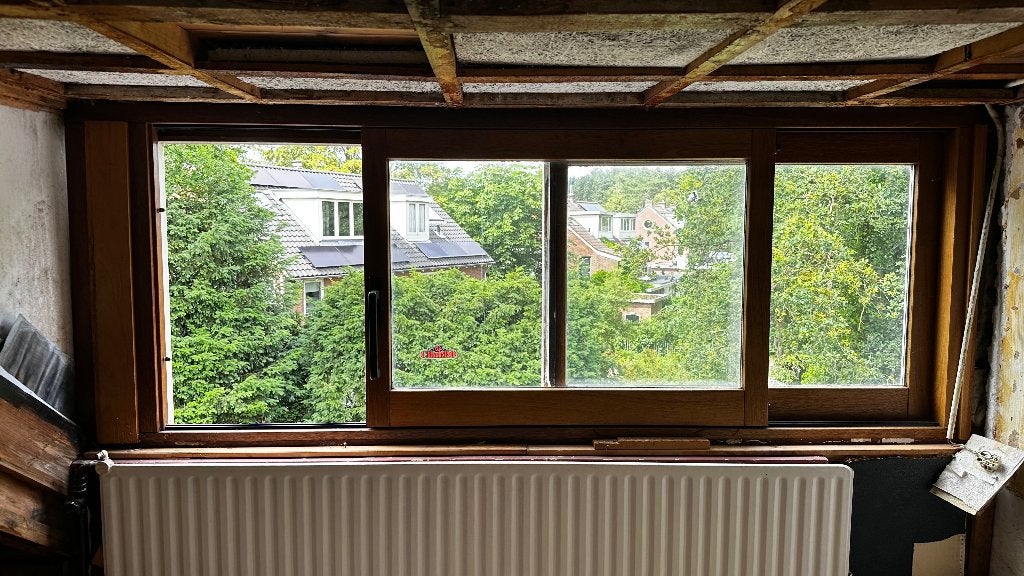 Hardhouten Schuifpui raam voor bv dakkapel of slaapkamer, Ophalen, Gebruikt, 225 cm of meer, Inclusief glas