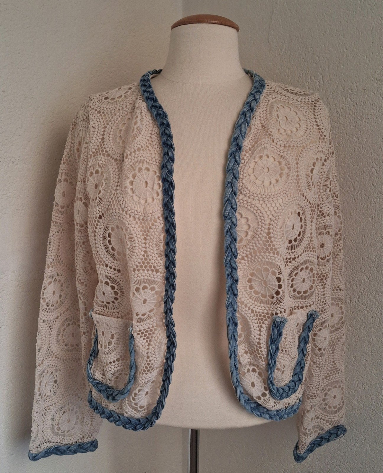 Maison gehaakt vestje maat s zand/spijkerstof boho Ibiza, Beige, Nieuw, Ophalen of Verzenden, Maat 36 (S)