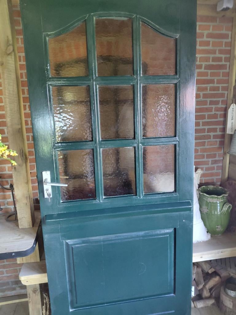 Deur met getint glas, 92,5 cm breed, 209 cm hoog, Ophalen, Gebruikt, 80 tot 100 cm, Buitendeur