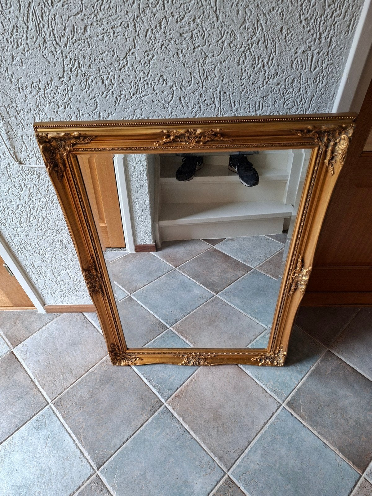 Facet geslepen spiegel in brocante lijst, Antiek en Kunst, Antiek | Spiegels, Ophalen of Verzenden, Rechthoekig