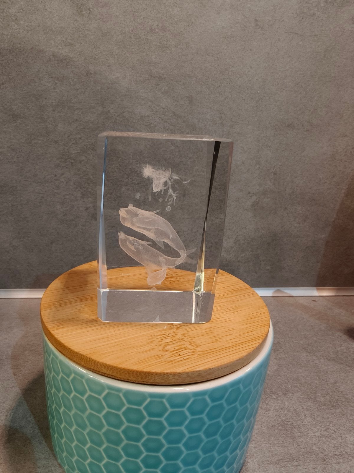 3D Glasblok met Dolfijnen - 7,5 cm hoog, Ophalen