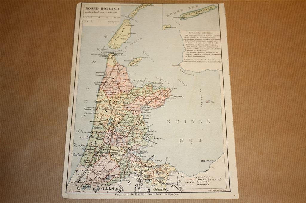 Antieke provinciekaart - Noord-Holland - Bruins 1895 !!, Boeken, Atlassen en Landkaarten, Gelezen, Ophalen of Verzenden, Landkaart