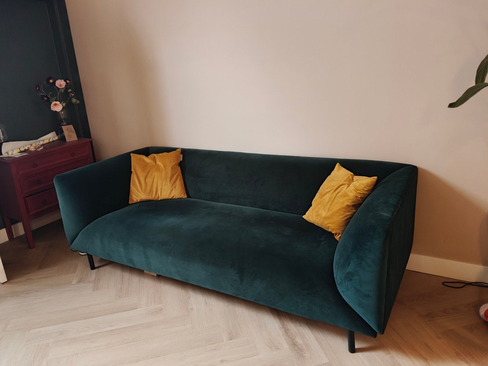 Grote groene bank - 220x95cm, Huis en Inrichting, Gebruikt, Driepersoons, 75 tot 100 cm, Ophalen of Verzenden