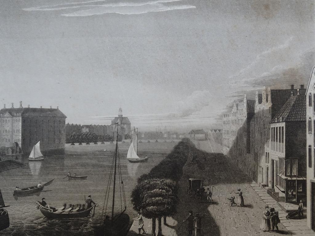 gravure Amsterdam met zicht op de Zuiderzee JB Neagle 1828, 1800 - 1899, Verzenden, Stadsgezicht, Gravure