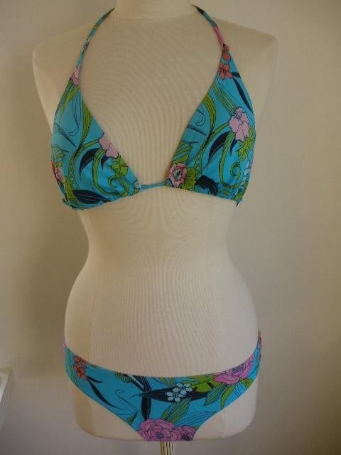 Hunkemöller aqua blauw gebloemde bikini maat L, Blauw, Ophalen of Verzenden, Zo goed als nieuw, Bikini