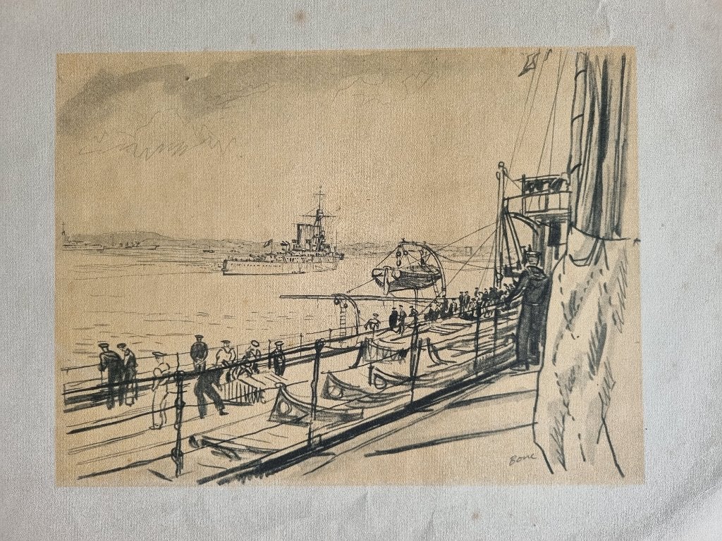 Muirhead Bone 1876–1953 from the after deck of a battleship, Antiek en Kunst, Kunst | Litho's en Zeefdrukken, Ophalen of Verzenden