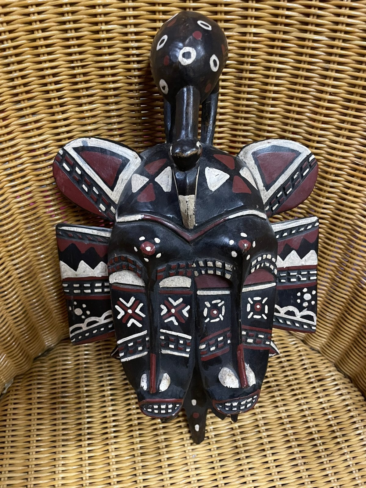 SENUFO DUBBEL MASKER HANDGESNEDEN HOUT, Ophalen of Verzenden