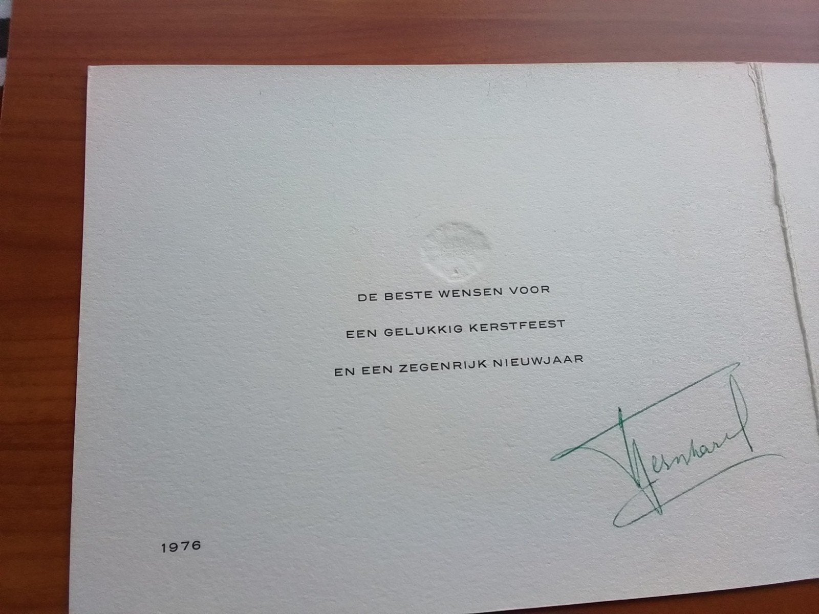 kerst bedankkaart Prins Bernhard 1976, Verzamelen, Ophalen of Verzenden, Kaart, Foto of Prent