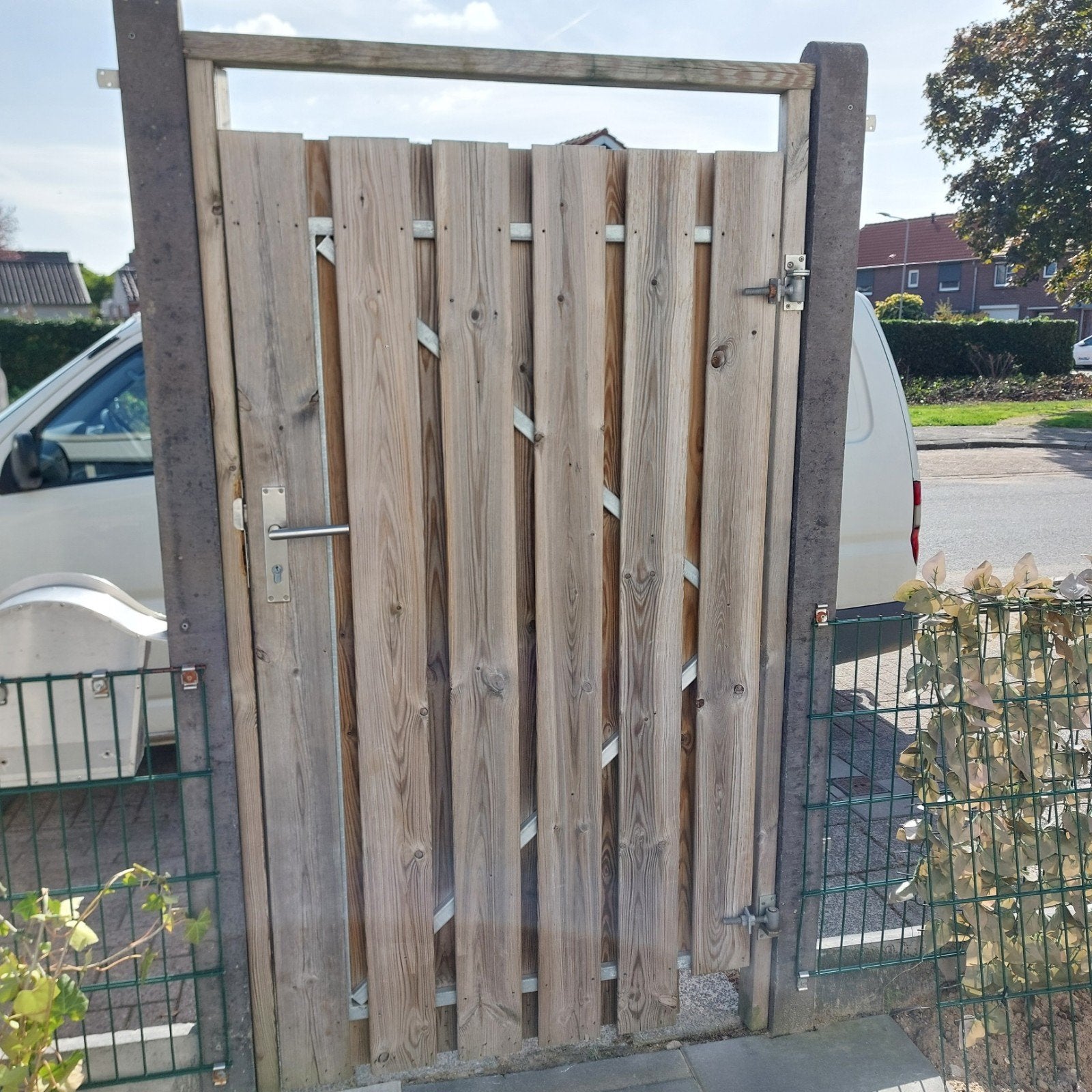 Houten tuindeur of tuinpoort met metalen frame, Tuin en Terras, Ophalen, Met poort, Gebruikt, Tuinhek