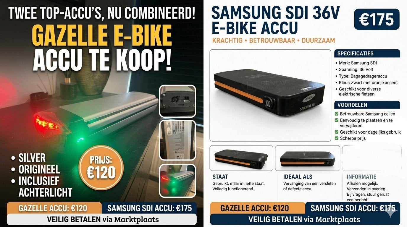 Gazelle E-bike Accu met Achterlicht & Samsung SDI Accu, Ophalen of Verzenden, Gebruikt