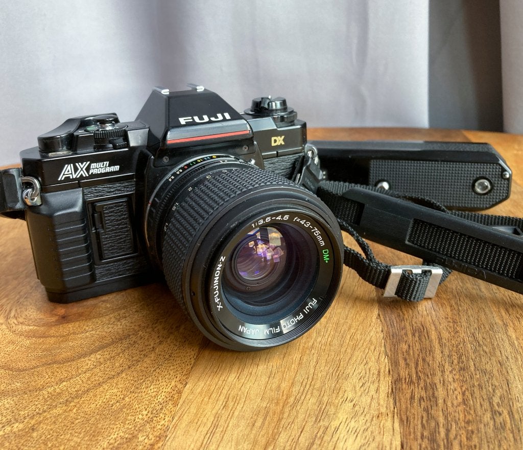 Fujica AX Multi Program + zoomlens en autowinder, Audio, Tv en Foto, Fotocamera's Analoog, Ophalen of Verzenden, Gebruikt, Spiegelreflex