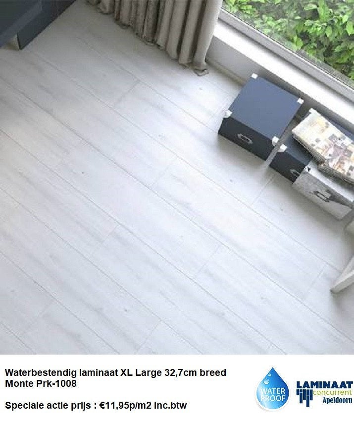 32,7cm breed Waterbestendig laminaat Monte Oak %50 KORTING, 75 m² of meer, Waterbestendig Laminaat Grijs wit 32,7cm breed, Nieuw