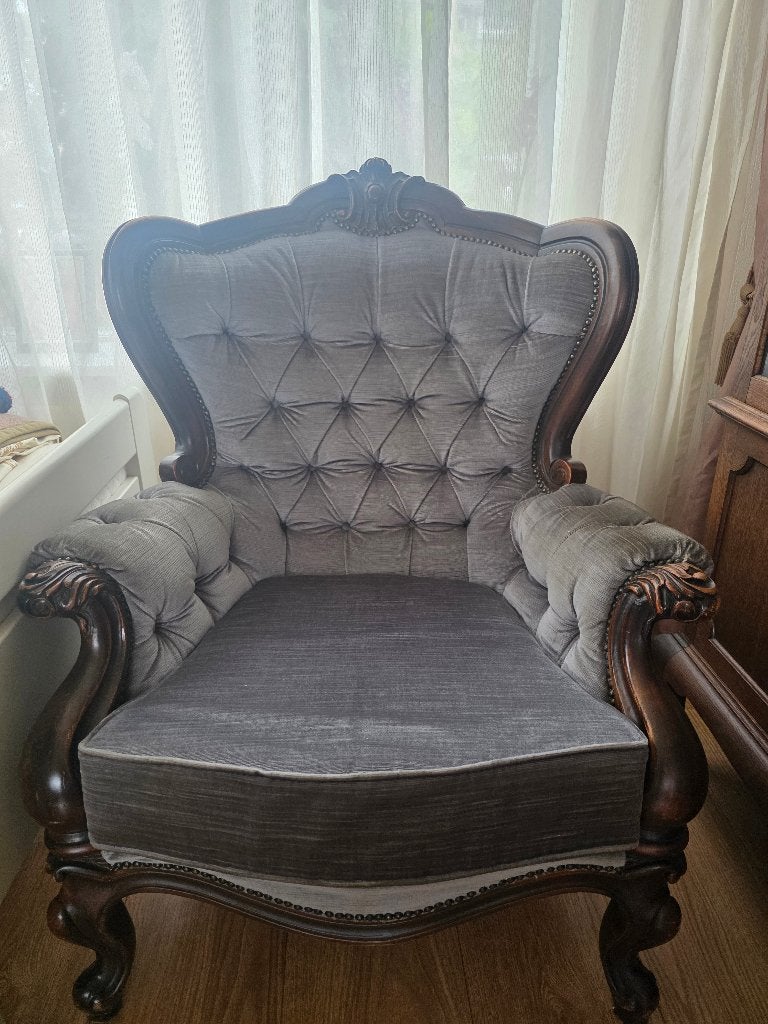 2x Antieke fauteuils en 1x tweezitsbank, barokstijl, Ophalen, Gebruikt, Stof, Barok
