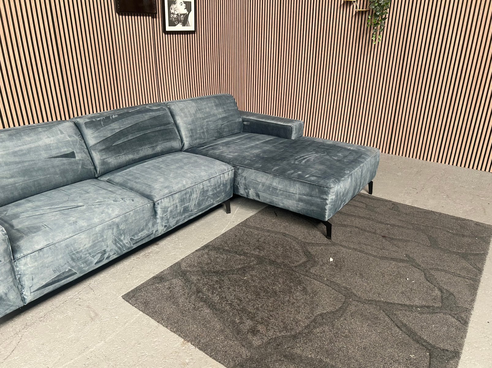 GRATIS LEVERING Velvet Loungebank Blauw 300X172 GEREINIGD, Huis en Inrichting, Loungebank velvet, Hoekbank, 300 cm of meer, Ophalen of Verzenden