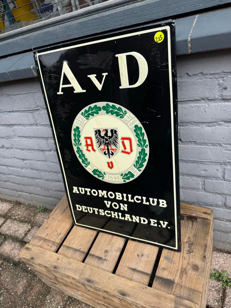 Vintage AvD reclame Bord - Automobilclub Deutschland, Reclamebord, Gebruikt, ., Ophalen of Verzenden