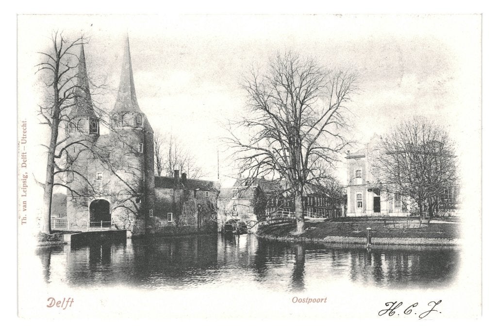 948850 Delft Oostpoort begin vorige eeuw Gelopen met zegel