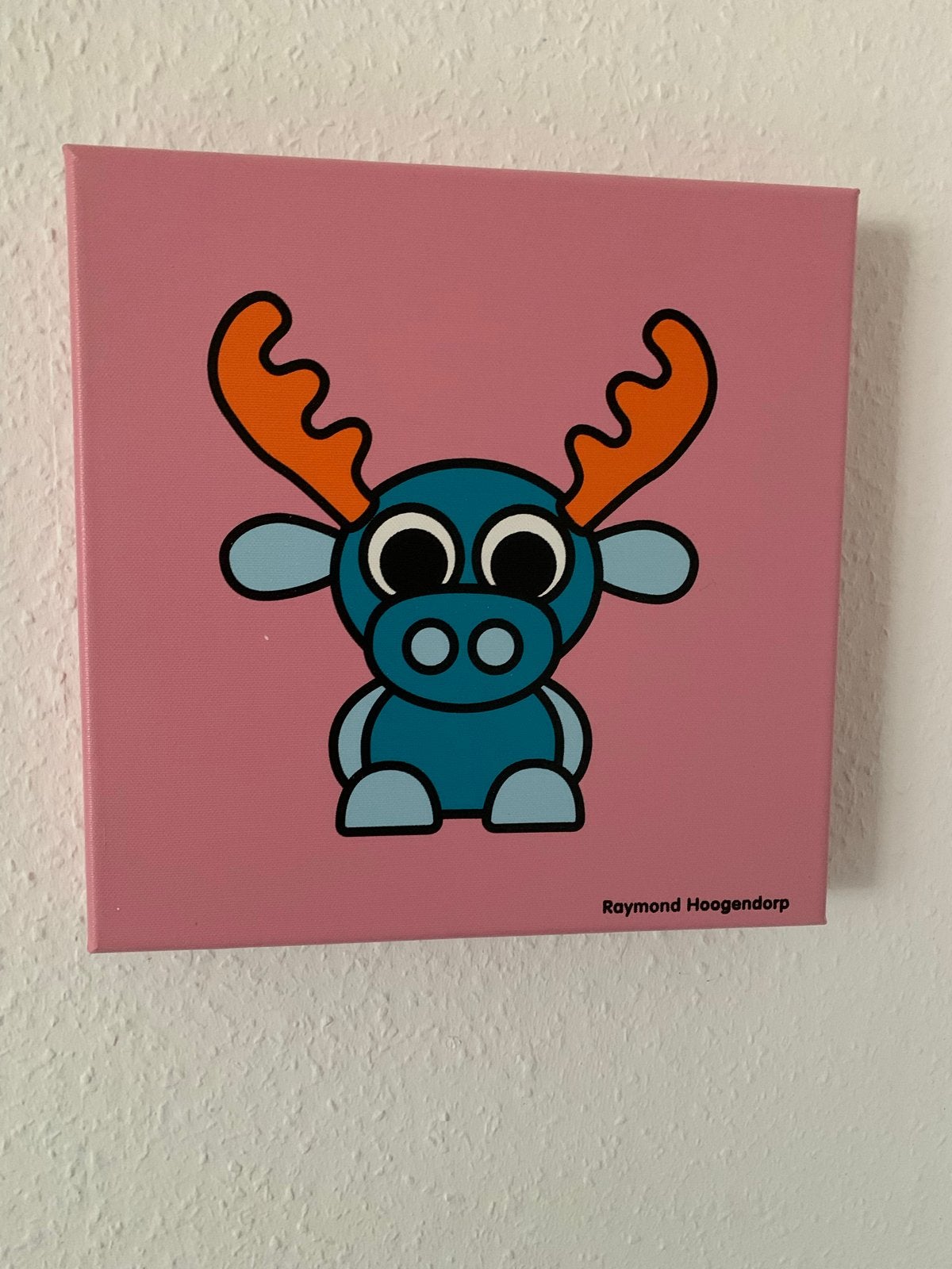 Set van 4 vrolijke, handgeschilderde dierenkunstwerken, Acrylverf, Ophalen of Verzenden, Dieren, Gesigneerd