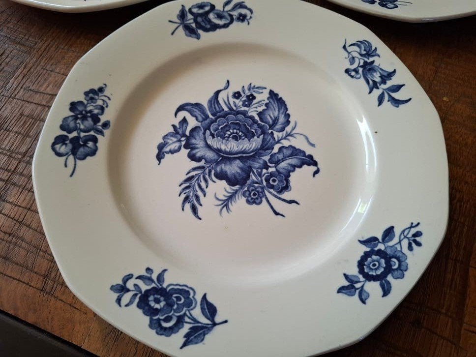 3 antieke Belgium Nimy bordjes blue rose, Ophalen of Verzenden