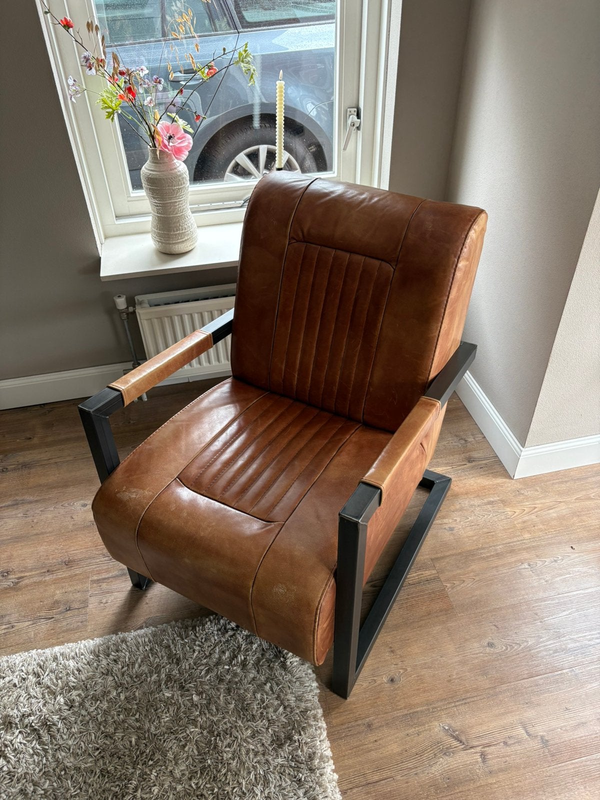 Industriële kunstlederen fauteuil, Ophalen, Zo goed als nieuw, 75 tot 100 cm, 50 tot 75 cm