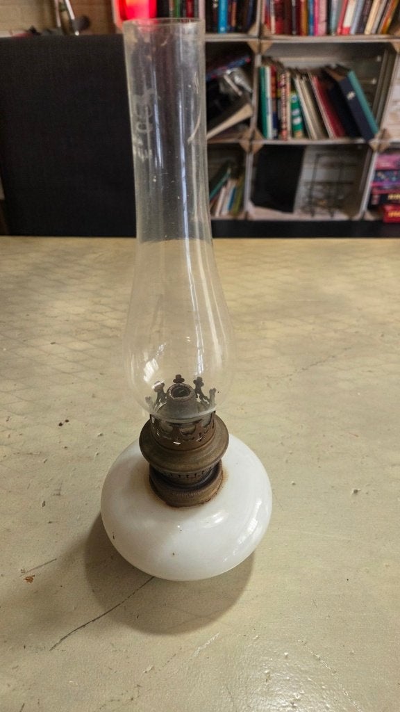 Witte glazen petroleumlamp – olielamp met glas, 35 cm, Ophalen