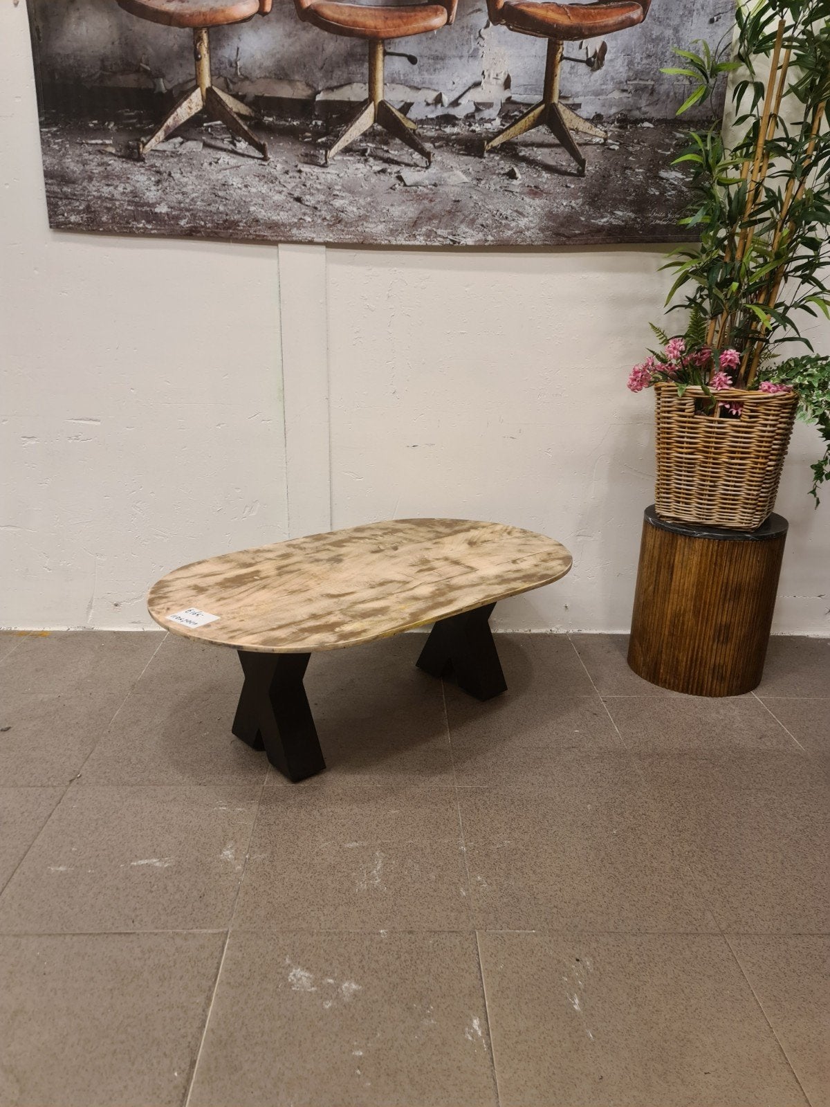 Nieuwe salontafel plat ovaal 110x70cm mango kruispoot €165, Ophalen, Hout, ., Nieuw