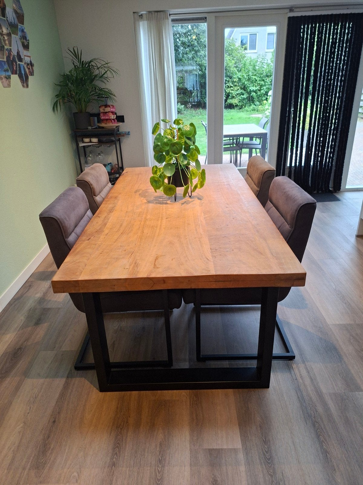 Mangohouten eettafel 200x100 cm, Ophalen, 100 tot 150 cm, Industrieel, Modern, Zo goed als nieuw
