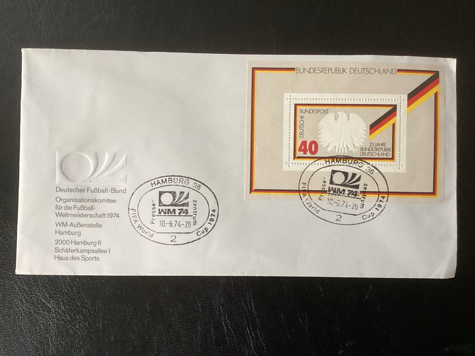 Duitsland WK 1974 Eerste Dag Cover Hamburg, Postzegels en Munten, Ophalen of Verzenden, Na 1940, Gestempeld