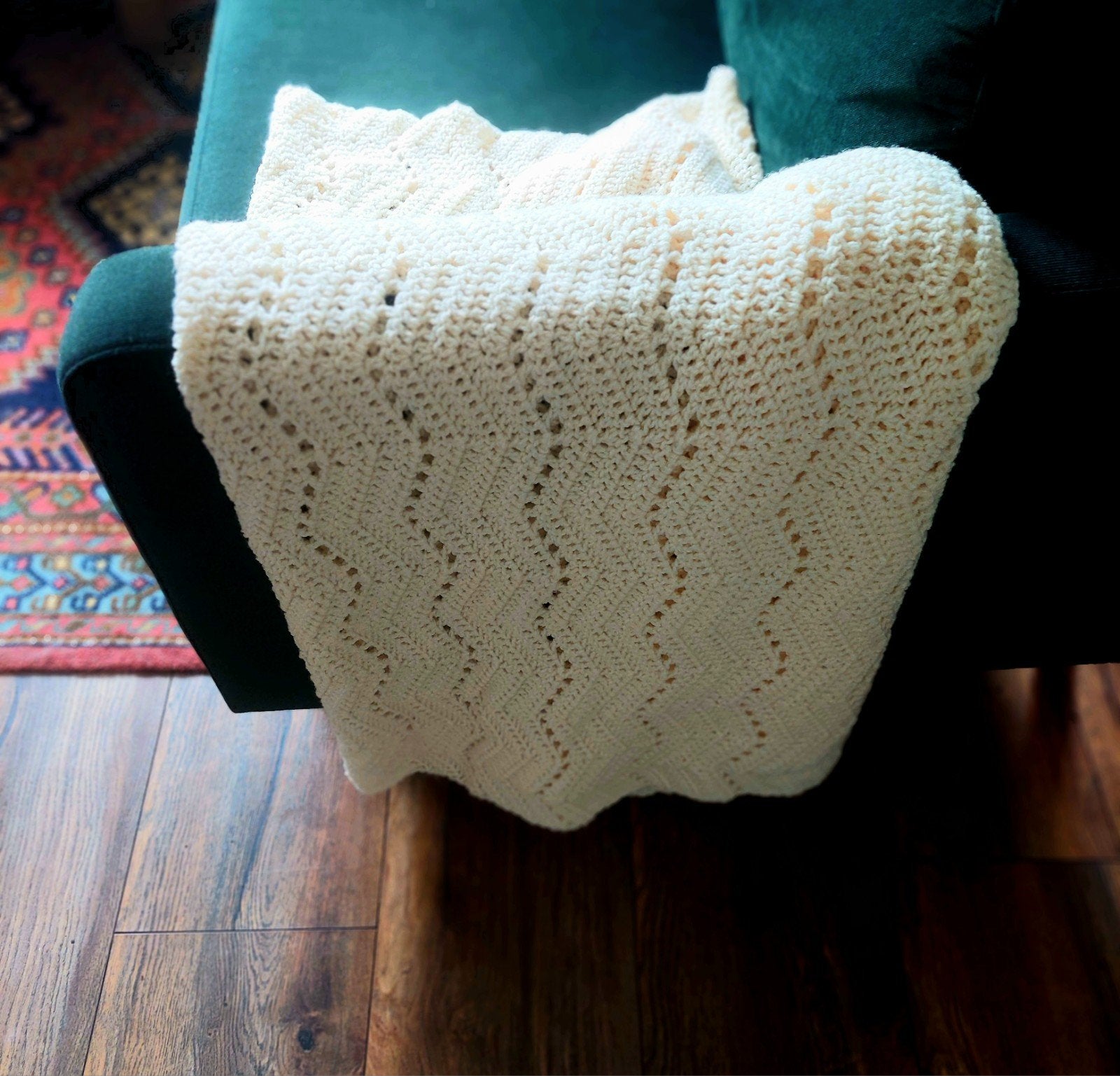 Hand gehaakt zacht zigzag plaid, Huis en Inrichting, Woonaccessoires | Plaids en Woondekens, Ophalen of Verzenden, Nieuw