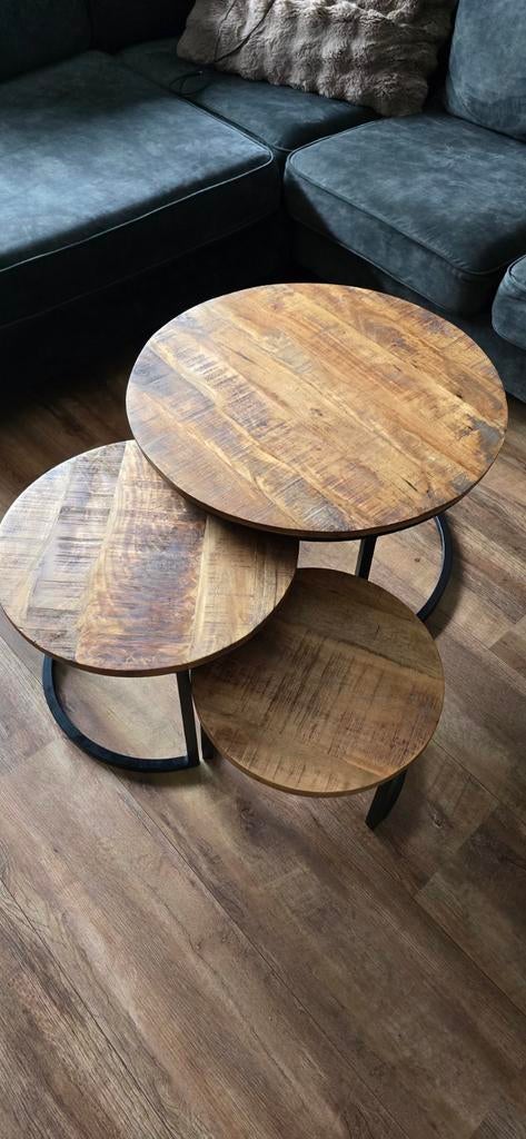 Set van 3 mango houten salontafels, Huis en Inrichting, Tafels | Salontafels, Ophalen
