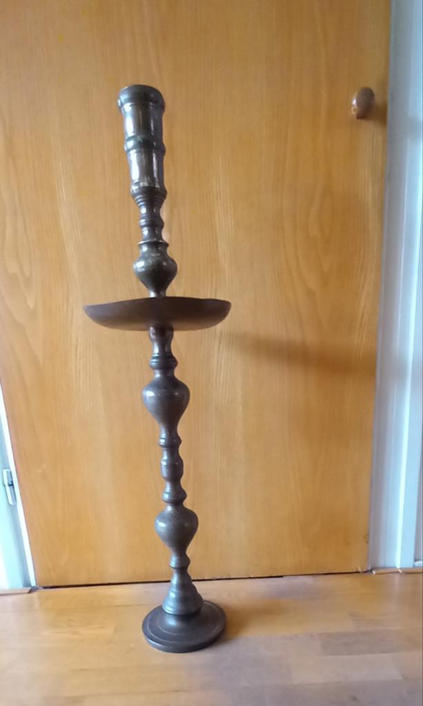 Antieke koperen kandelaar, vloermodel. 90 cm, Antiek en Kunst, Antiek | Kandelaars, Ophalen, Koper of Brons