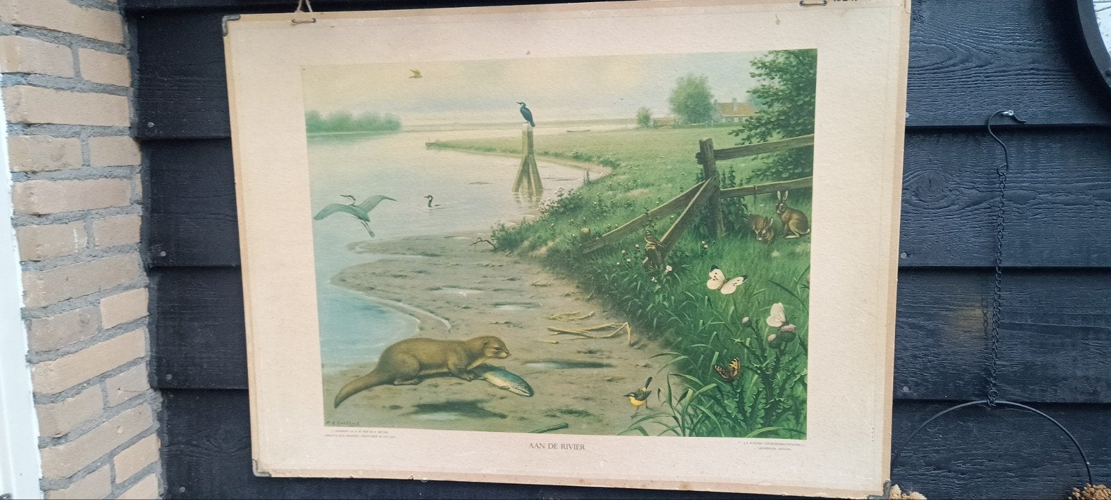 Vintage schoolplaat 'Aan de Rivier' - Wolters, Antiek en Kunst, Ophalen, Huis en Tuin